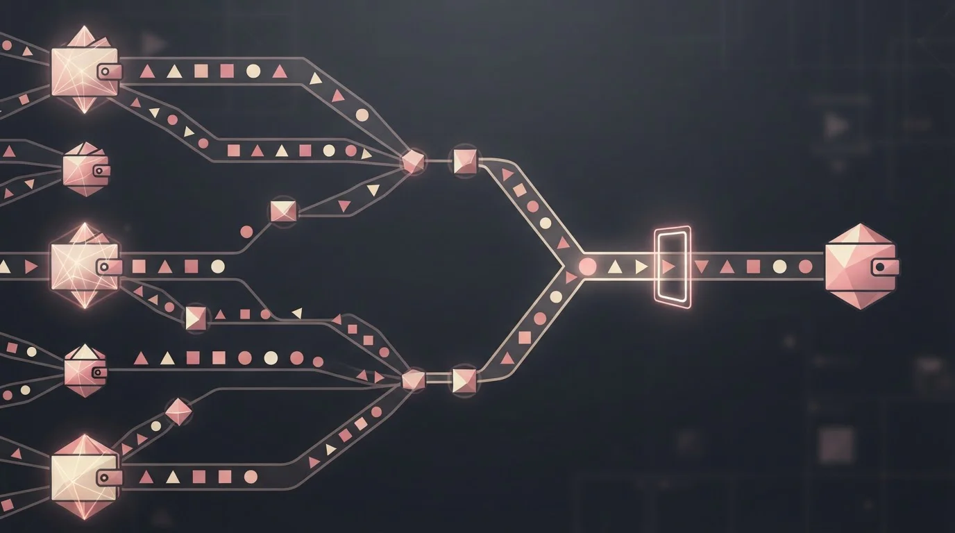 Crypto transfer routes with a highlighted destination-detail checkpoint